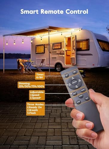 Brightown 82FT Outdoor String Lights - 25 LED Bulbs Patio Lights with Remote, Timer, Dimmable, Waterproof Connectable Hanging Outside Lights for Backyard Bistro Porch Deck Party Wedding