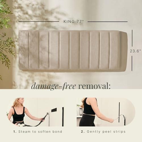 Nestl Upholstered King Headboard - Easy Assemble Channel Stitched Headboard King Size Bed - Wall Mounted Headboards with 3D Soundproof Wall Panels Peel & Stick Floating Headboards, Linen