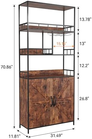 IDEALHOUSE Bar Cabinet Tall Wine Cabinet 70.8" Freestanding Wine Rack Industrial Liquor Cabinet with Glass Holder 5 Tier Bakers Rack with Cabinet Standing Microwave Stand Large Kitchen Storage Rack
