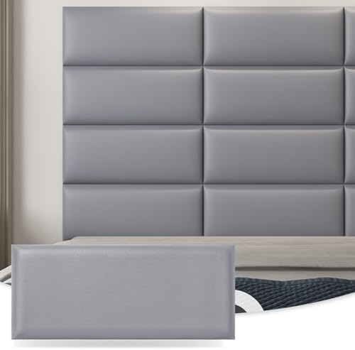 Art3d 9-Pack Peel and Stick Upholstered Headboard, 9.84 x 23.62 in, Grey