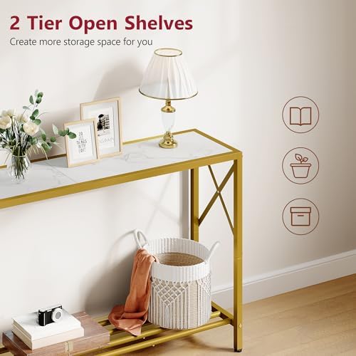 Tajsoon Entryway Table 41.8", 2 Tier Gold Console Table with Shelves