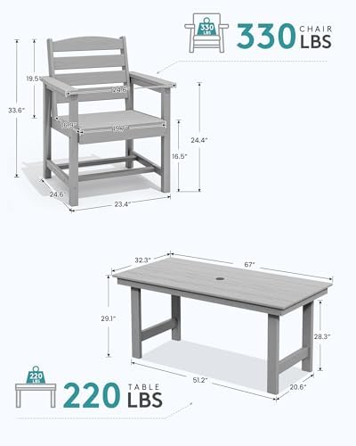 SERWALL 5 Pcs HDPE Patio Dining Set, Light Gray