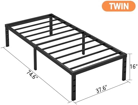 Hafenpo 16 Inch Twin Bed Frame, Under Bed Storage, Black