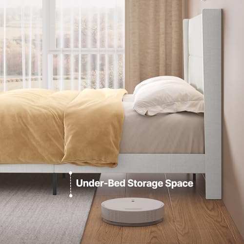 Gizoon King Bed Frame with Wingback Headboard, Upholstered Platform Bed