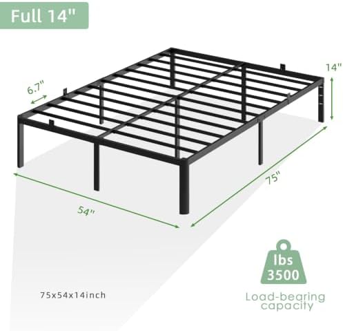 Full Size Bed Frame, 14 Inch Heavy Duty Metal Platform Bed Frame, Noise Free Steel Mattress Foundation, No Box Spring Needed, Spacious Under Bed Space
