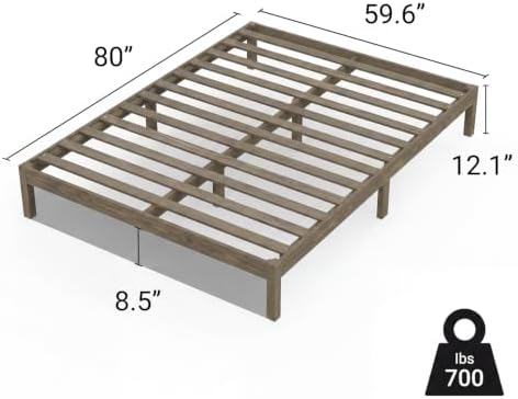 LIFEMENT Queen Bed Frame Classic Wood Platform, Noise Free, Under Bed Storage, No Box Spring Needed, Easy Assembly, Gray