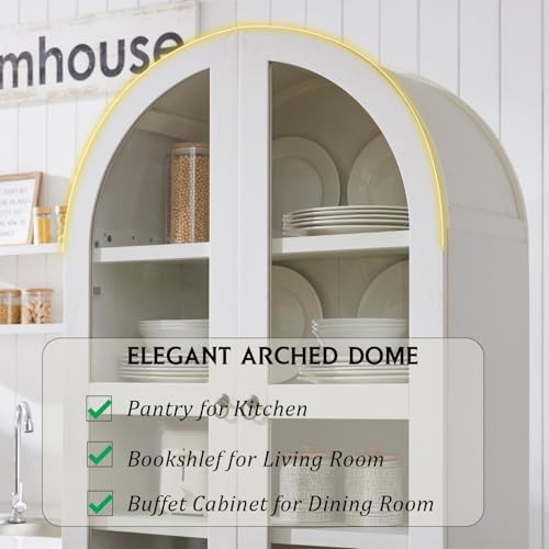 IFGET 71" Tall Arched Kitchen Pantry, Kitchens Storage Cabinets, White