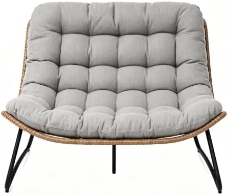 Outdoor Loveseat 2-Seat Wicker Rattan Boho Patio Sofa Grey 1PC