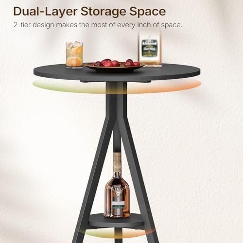 YATINEY Bar Table, 2-Tier Round Pub Table, Counter Height Cocktail Table for Small Spaces, Dining Room, Cafe, Pub, Black BT12BB