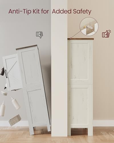 VASAGLE Farmhouse Storage Cabinet with 4 Barn Doors, Adjustable Shelves