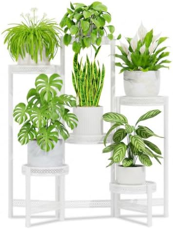 iDavosic.ly Plant Stand Indoor Outdoor, 6 Tier Iron Corner Shelf, White