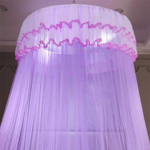 Kertnic Mosquito Net Bed Canopy for Girls, Princess Canopy Bed Curtain Fine Sheer Mesh Dome Bed Canopies, Girls & Adults Lace Tent for Twin Full Queen King Bed (Light Purple)