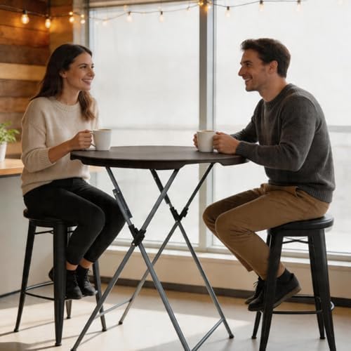 GUAGUA 32in Folding Cocktail Table, Bar Height, Round,High Top,Brown