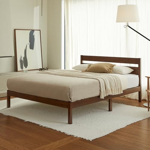LIFEMENT Twin Bed Frame with Headboard Classic Wood Platform, Noise Free, Under Bed Storage, No Box Spring Needed, Easy Assembly, Cherry