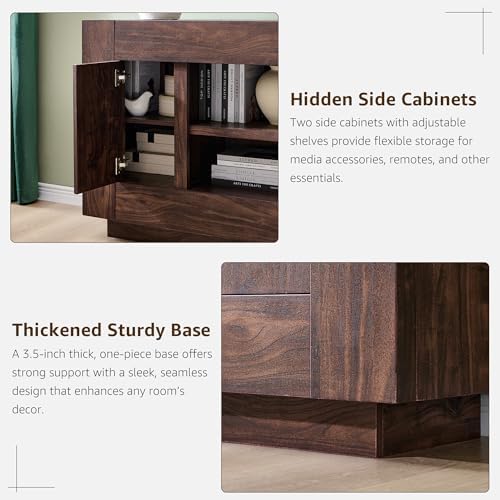 OKD Modern 70" TV Stand for 80" TV, Thick Block Media Console, Dark Walnut