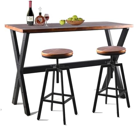 Bar Table, 47.24"L×41.33"H Bar Height Pub Table High Top Rectangular Sofa Console Table Kitchen Dining Coffee Table, for Narrow Space, Living Room, Indoor, Rustic Brown Wood, Industrial Black Metal