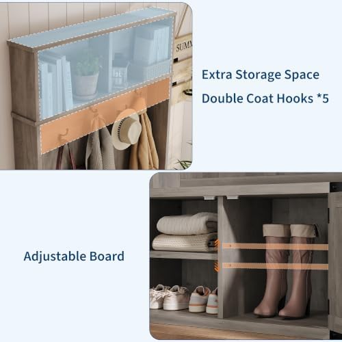 Garvee 77" H Farmhouse Hall Tree with Bench & Shoe Storage, Coat Rack