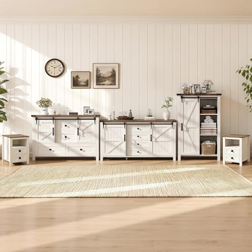 AMERLIFE 5-Piece White Bedroom Set with Dresser, 2 Nightstands, 2 Cabinets