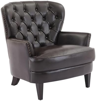 Christopher Knight Home Tafton Tufted Leather Club Chair, Brown 35D x 33.5W x 34.5H in