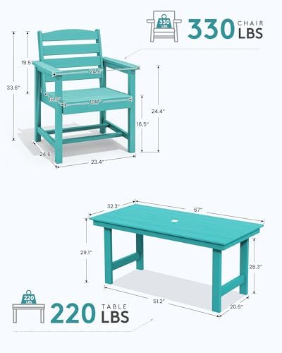 SERWALL 7 Pcs Outdoor Dining Set, 67" HDPE Dining Set for 6, Aruba
