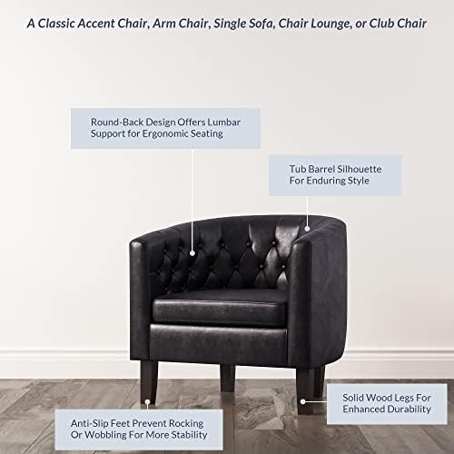 BELLEZE Black Accent Chairs for Living Room, Set of 2 Elegant Arm Chairs, Upholstered Tufted Barrel Chairs Club Chairs for Bedroom with Sturdy Legs and Faux Leather - Berlinda (Black)