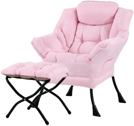 Tiita Lazy Chair with Ottoman, Comfy Reading Accent Chair, Pink