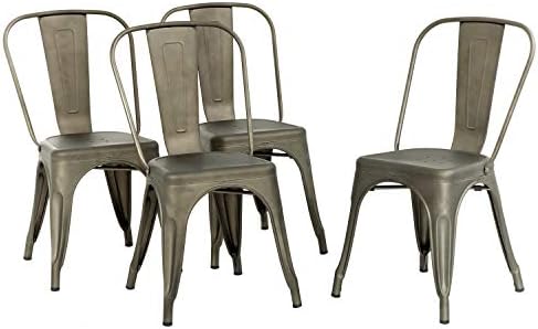 FDW Metal Chair Dining Chair Set of 4 Patio Chair Home Kitchen Chair 18 Inch Seat Height Dinning Room Chair Stackable Metal Bar Chairs Indoor Outdoor Chairs Tolix Bar Side Chair Dining Chair