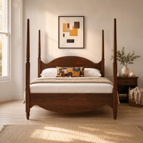 Brixton King Solid Pine Wood Four-Poster Bed, Arched Headboard, Walnut