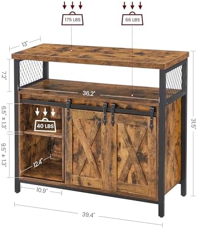 VASAGLE Buffet Cabinet, Coffee Bar with 2 Sliding Barn Doors