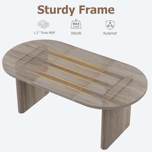 GarveeHome 70.87" Long Oval Dining Table with Wooden Base for 6-8 People