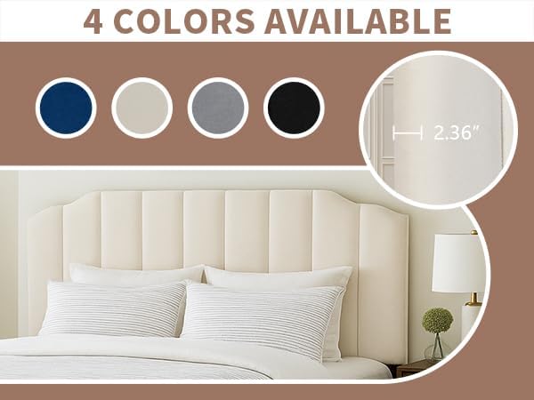 Upholstered Headboard for Full/Queen Beds - Arched Headboard & Bed Frame Mount, Adjustable Height, Velvet Tufted Modern Vertical Channel Design (Beige, Queen (U.S. Standard))