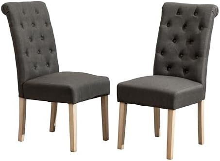 Roundhill Furniture Habit Solid Wood Tufted Parsons Charcoal Dining Chair, Set of 2