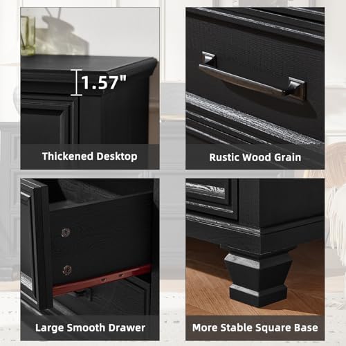 SAVOR LIFE Farmhouse Dresser and Nightstand Sets 3 Piece, Black