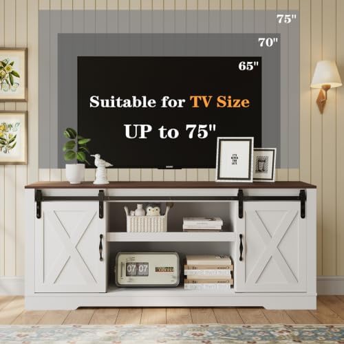 WERSMT Farmhouse 4-Piece Living Room Table Set with 66" TV Stand, White