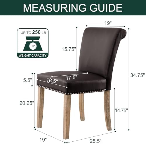 CHUN YI Dining Chairs Set of 6, Faux Leather Dining Room Chairs, Upholstered Modern Kitchen Parsons Chairs for Dining Room with Sturdy Wood Legs, Vintage Brown
