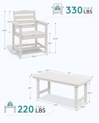 SERWALL Outdoor Dining Set, Patio Dining Set with Bench, White