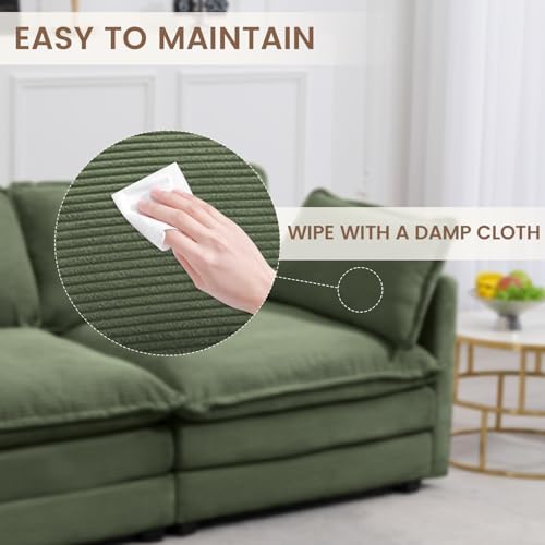 ROWHY 78'' Sectional 2 Seat Cloud Loveseat with 2 Throw Pillows, Modern Corduroy Love Seat, Cozy Sofa for Living Room, Office and Bedroom,Green
