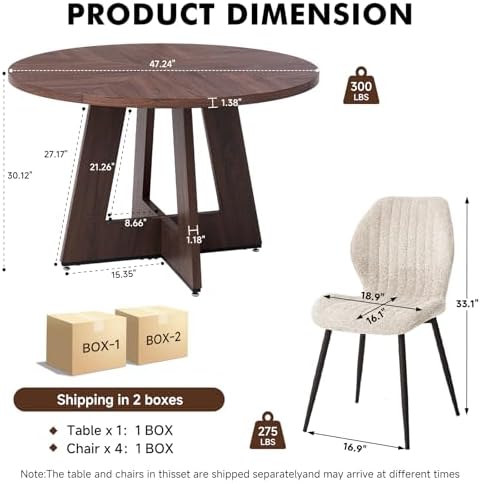 Round Dining Table Set for 4, Kitchen Table and Chairs
