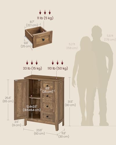 VASAGLE Farmhouse Storage Cabinet with Door, 4 Drawers, Adjustable Shelves