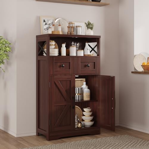 Farmhouse Storage Cabinet Set of 2, Small Kitchen Pantry Coffee Bar Cabinet