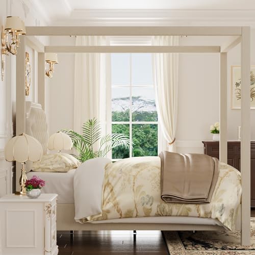 GAOMON Queen Canopy Bed Frame with Upholstered Headboard