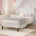 VECELO Twin Size Bed Frame with Upholstered Headboard, Velvet Platform Bedframe Mattress Foundation, Strong Wood Slat Support, No Box Spring Needed,White