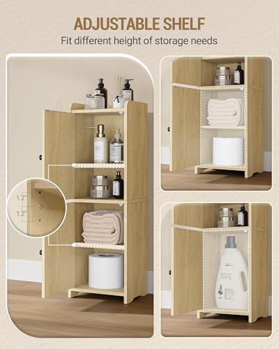 Hzuaneri Bathroom Storage Cabinet, Small Corner Floor Cabinet with 2 Doors | Narrow Toilet Paper Cabinets with Adjustable Shelf, Bathroom Organizer for Small Spaces, 7.9"D x 9.8"W x 29.5"H Rattan Yellow