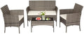 FDW 4-Piece Patio Furniture Set | Gray & Khakhi | Outdoor Wicker Furniture