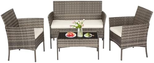 FDW 4-Piece Patio Furniture Set | Gray & Khakhi | Outdoor Wicker Furniture