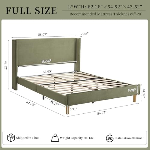 Full Corduroy Upholstered Platform Bed with Headboard Wingback, Turtle