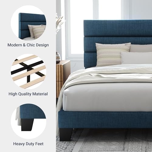 Allewie Queen Size Platform Bed Frame with Fabric Upholstered Headboard