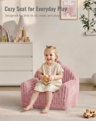 Blissful Diary Foldable Kids Couch, 2-in-1 Kids Sofa Chair, Blush Pink