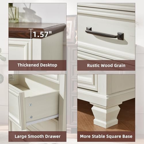 SAVOR LIFE Farmhouse Dresser and Nightstand Sets 3 Piece, White