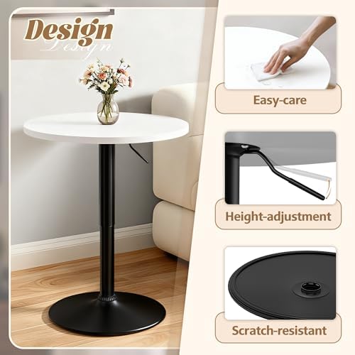 Shahoo Bar Table, Adjustable Height Pub Table 27.4-36 Inches, Cocktail Table for Bar, Bistro, Café, Home, White